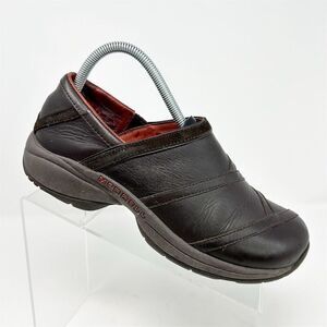 Merrell Women's Brown Leather Slip-On Comfort Clogs Size 9 Casual Shoes